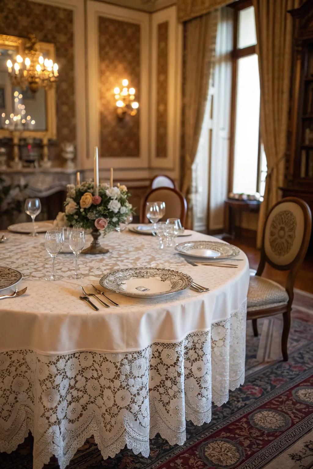 Embroidery runners incorporate ageless vintage sophistication.