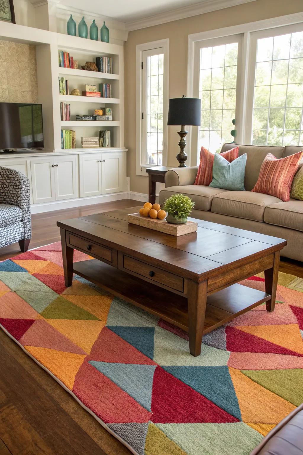 A well-placed rug can emphasize key furniture pieces.