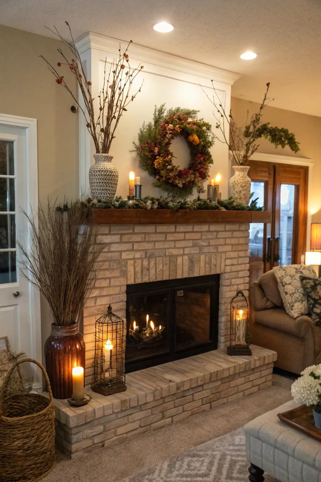 With ledge décor, you can easily change your fireplace's appearance according to the season.