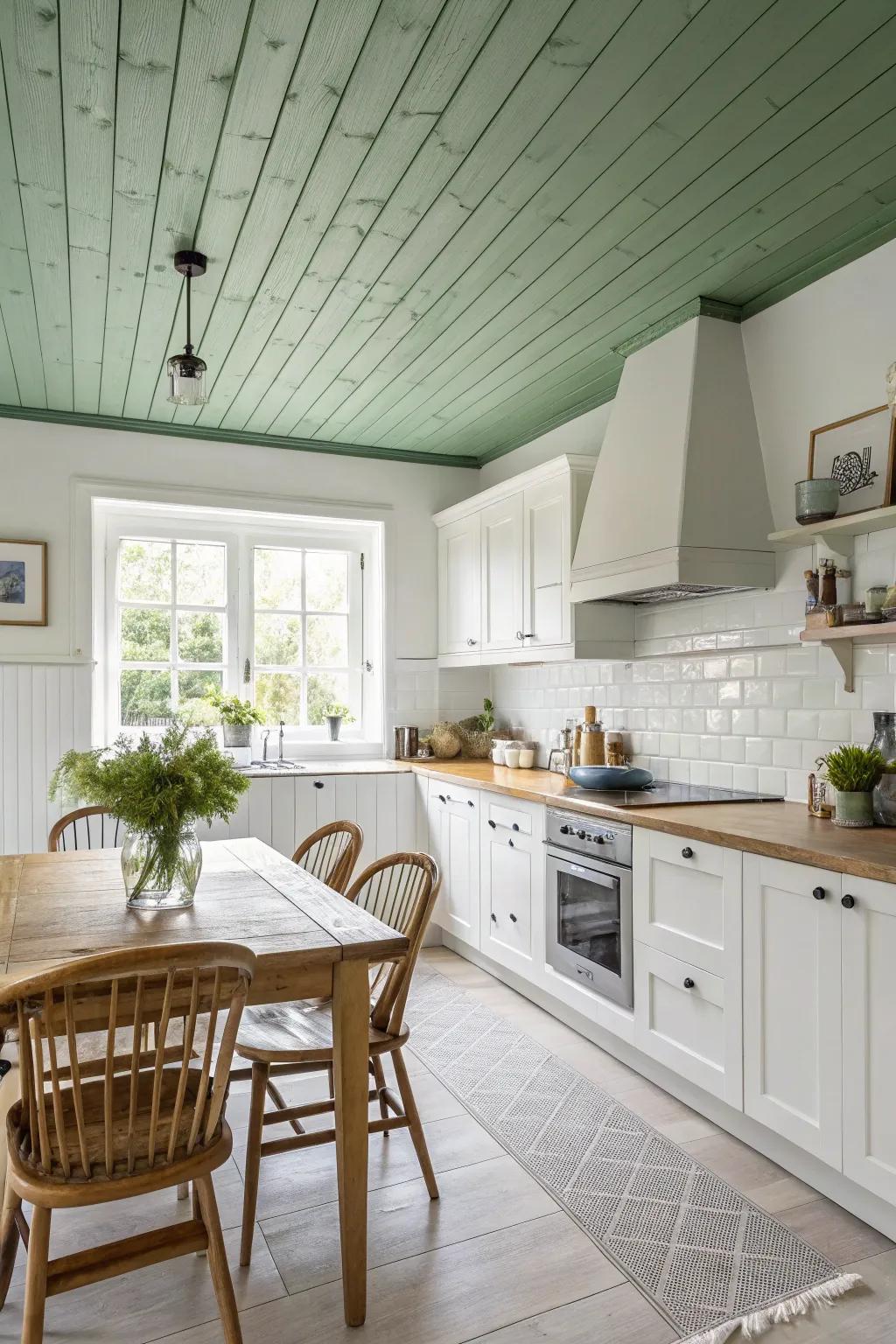 A sage green overhead adds a unique, soothing accent.
