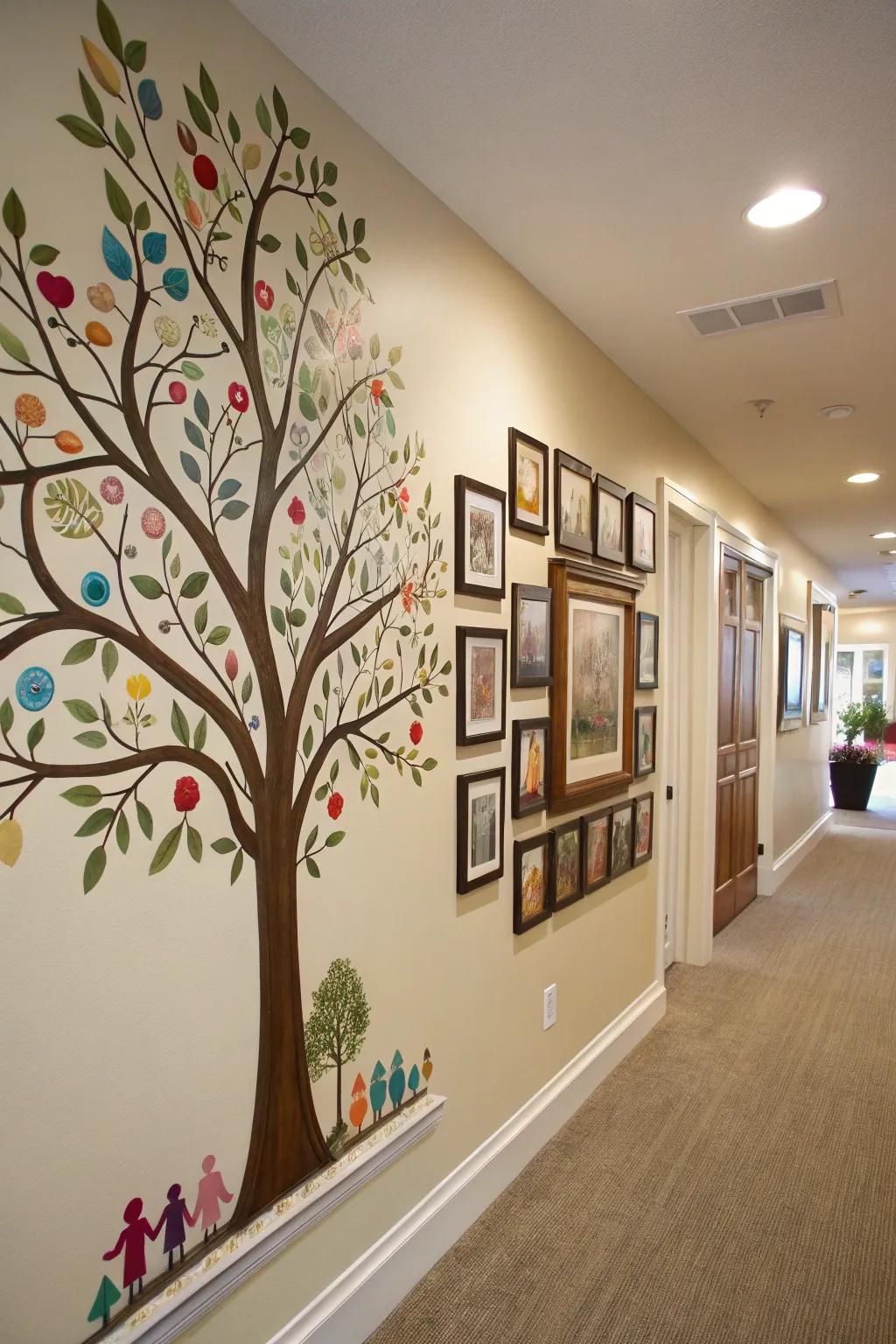 A family tree design showing school photos.