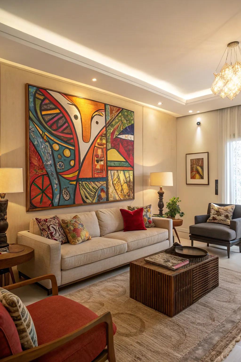 An emphasis grounds the room.