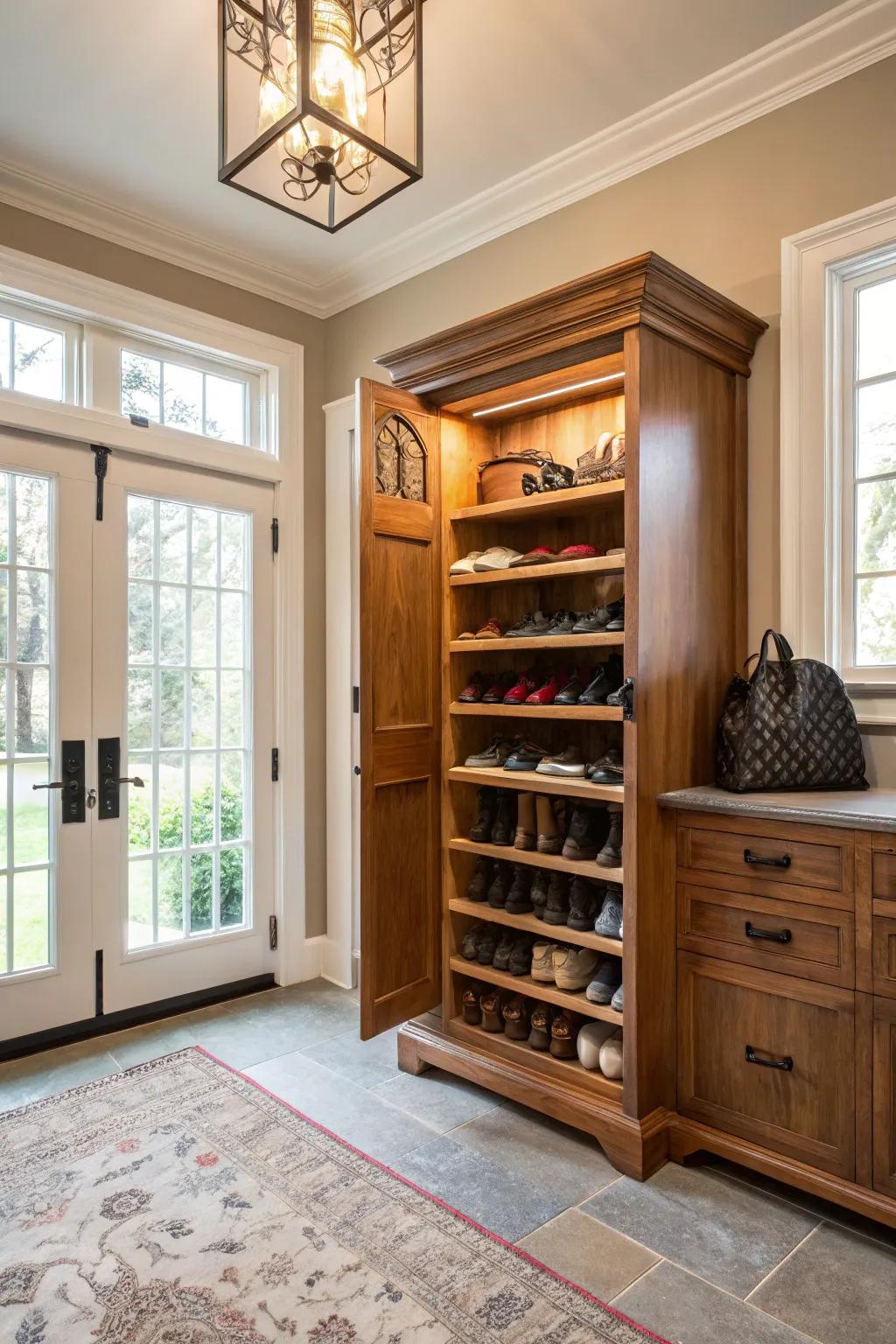 A custom-built shoe cabinet made for the entryway.