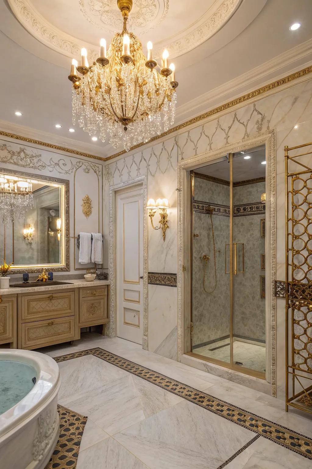 Fancy lights bring a luxurious and elegant touch to the shower.