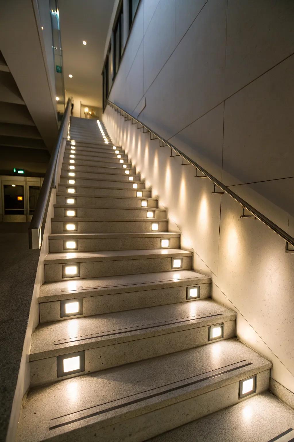 Staircase lights supply both security and elegance to this entrance.