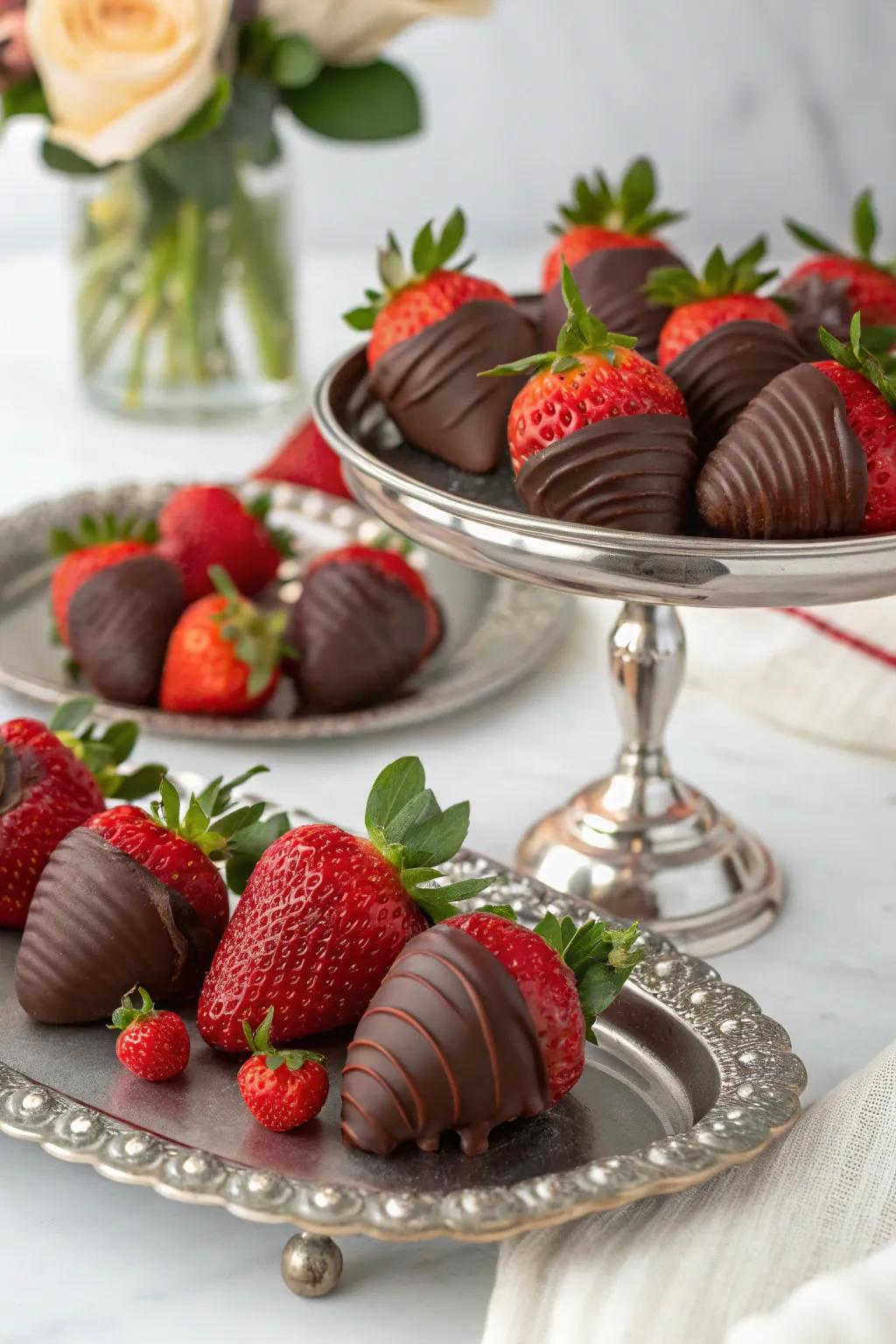 Classic chocolate-covered berries, a favorite among guests.