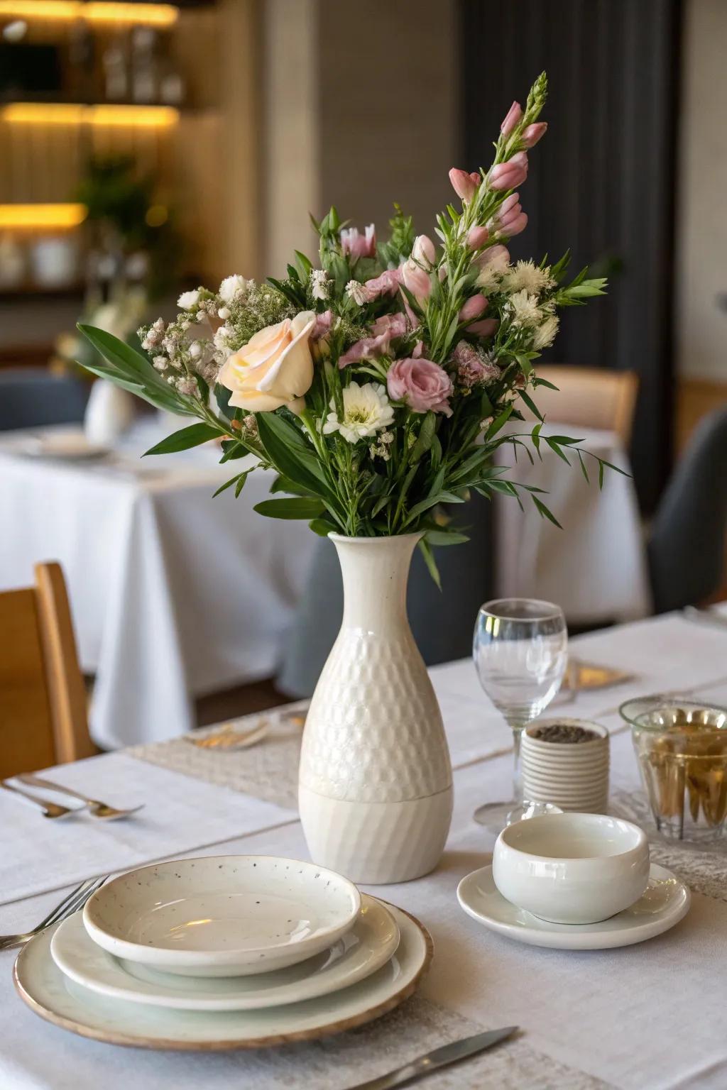 A hint of understated elegance is added by a single, classy vase.