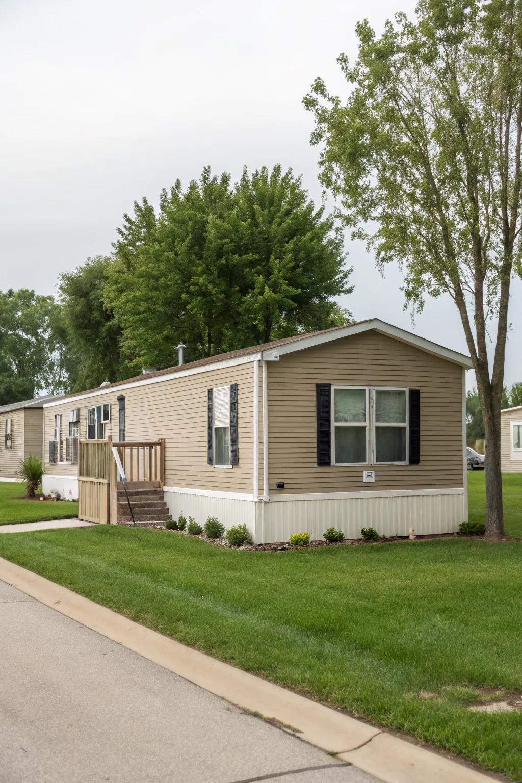 Sophisticated naturals provide a calm, elegant backdrop for your mobile home.