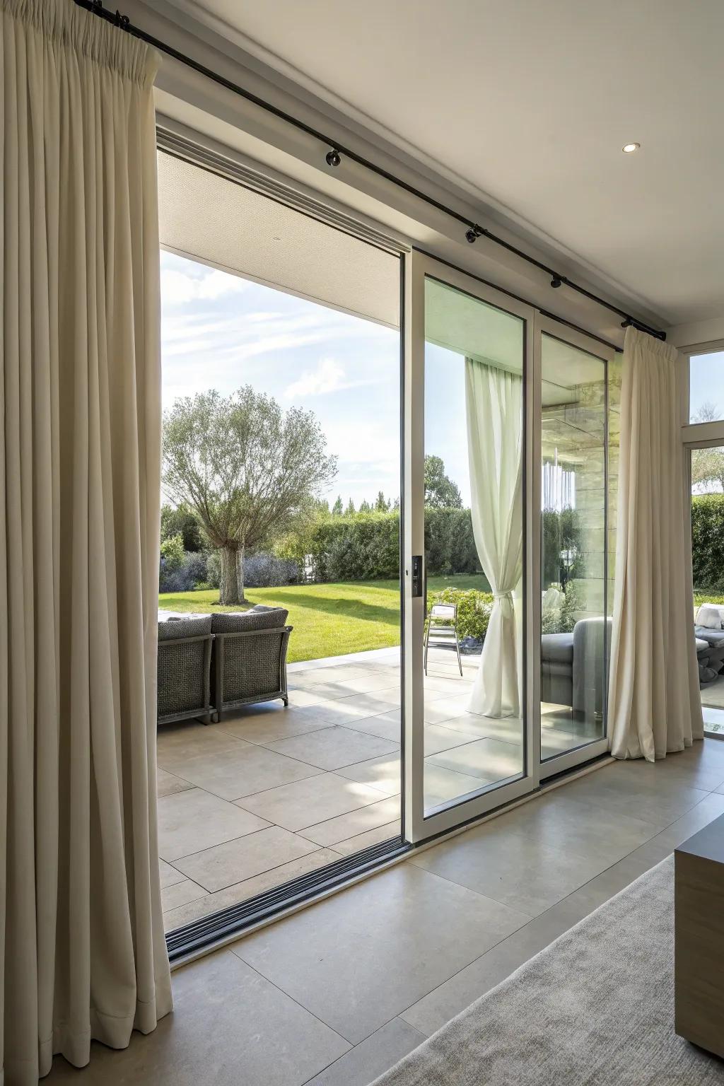 Automated curtains mix convenience with modern luxury.