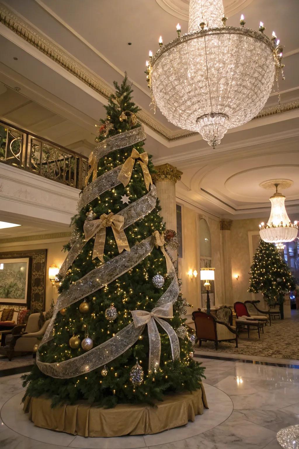 Bendable textile strips add texture and grace to the tree.