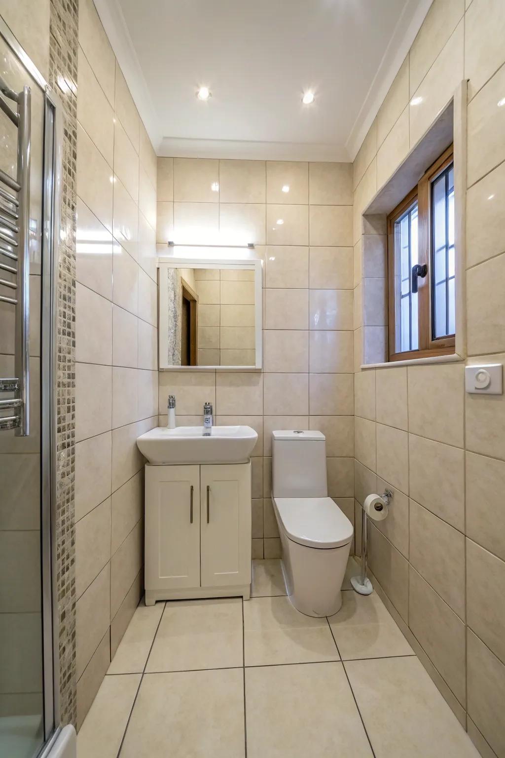 Large tiles help create continuity and space.