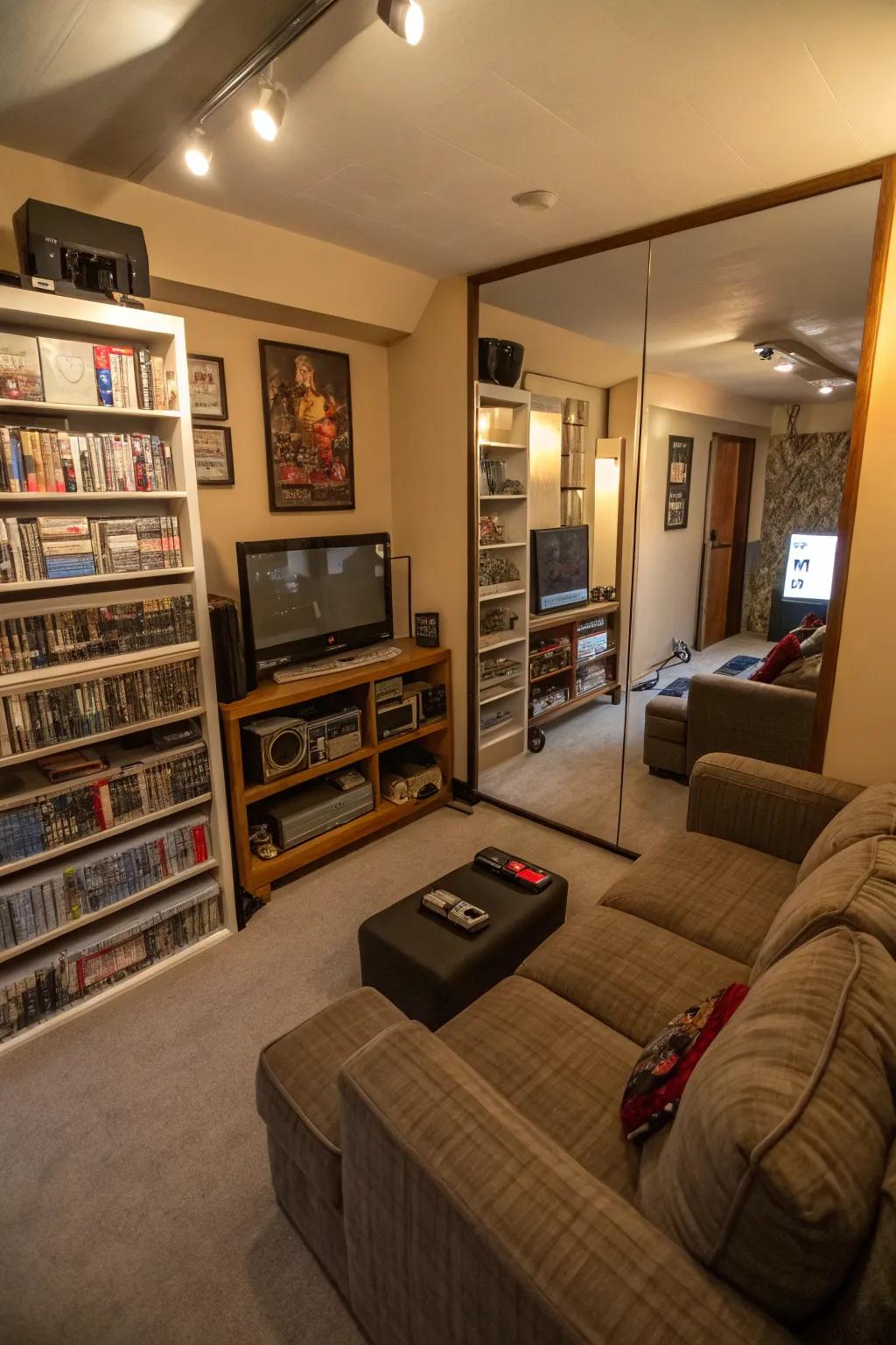 Mirrors can make a gaming space feel larger.