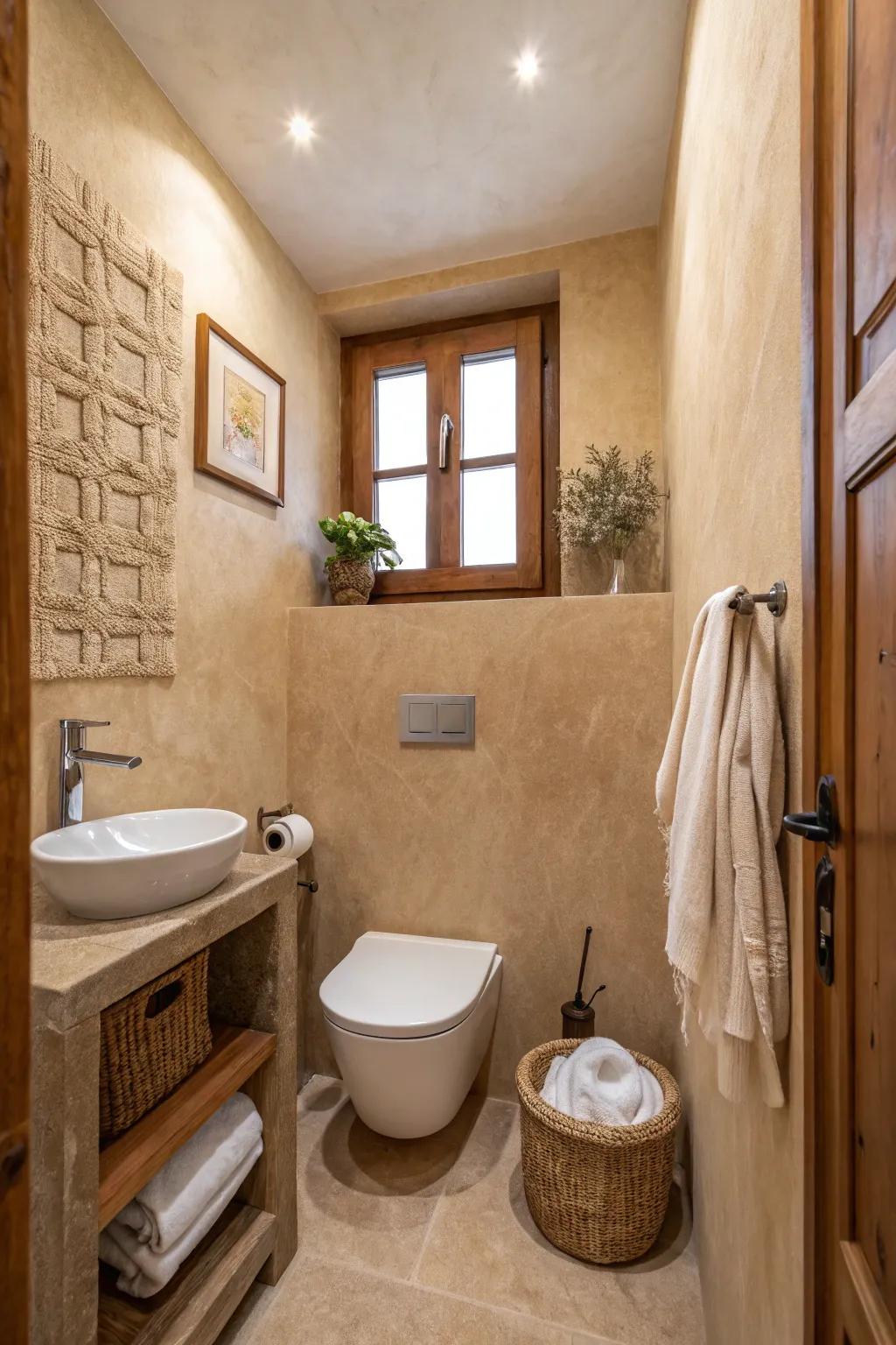 Earthy cocoa walls forge a serene and welcoming atmosphere.