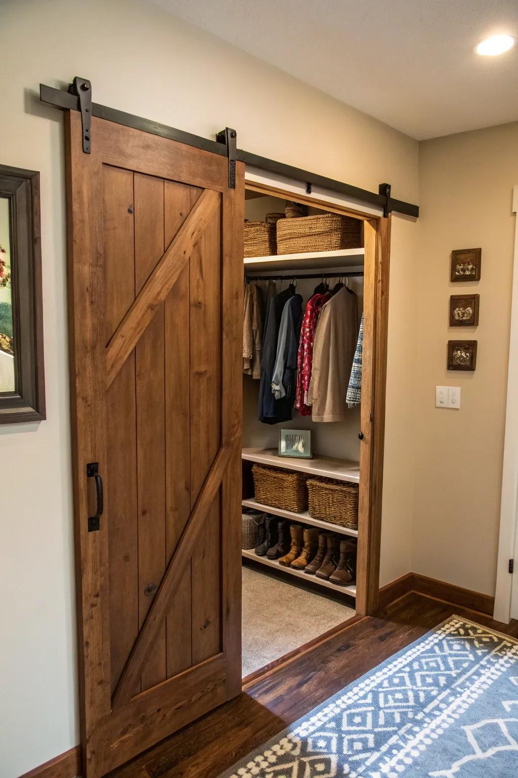 A sliding barn door offering both style and practicality.