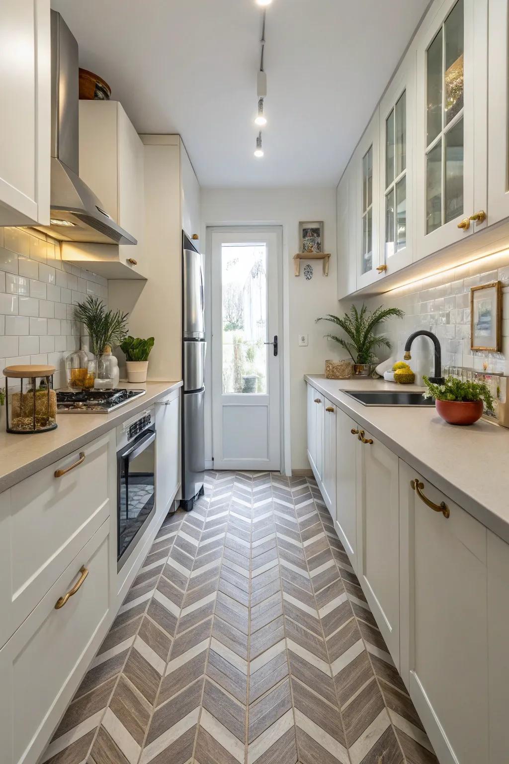 Angular flooring augments the perception of area.