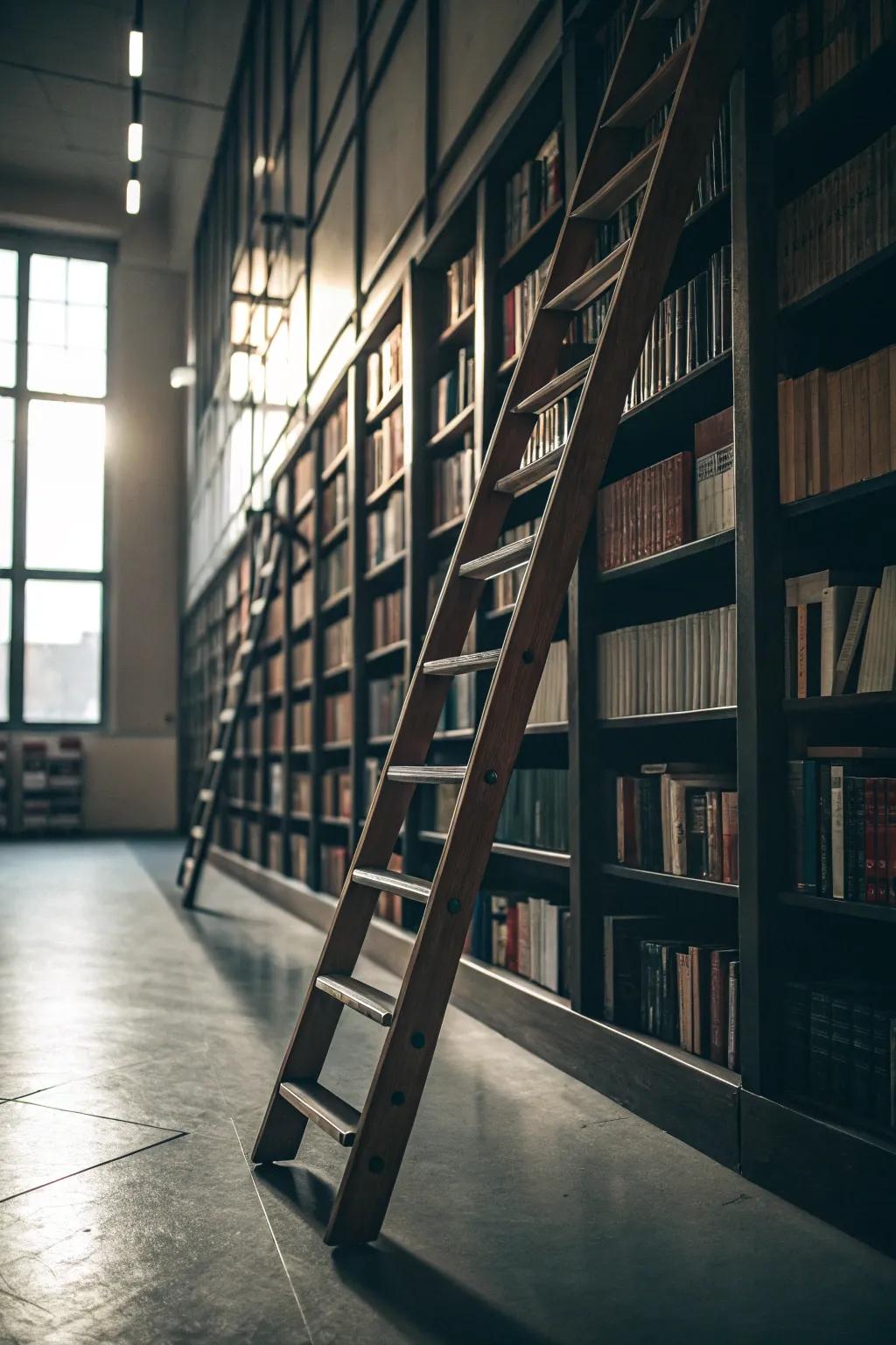 A library ladder adds a dash of vintage charm and functionality.