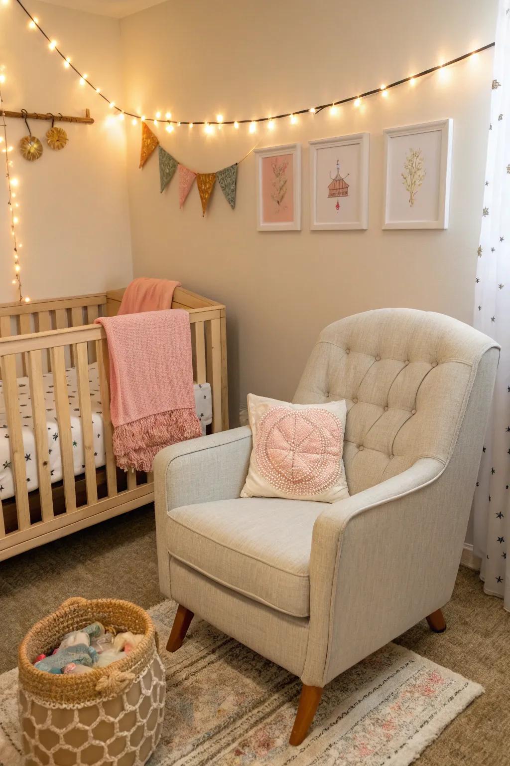 A small chair offers comfort without using up too much area.