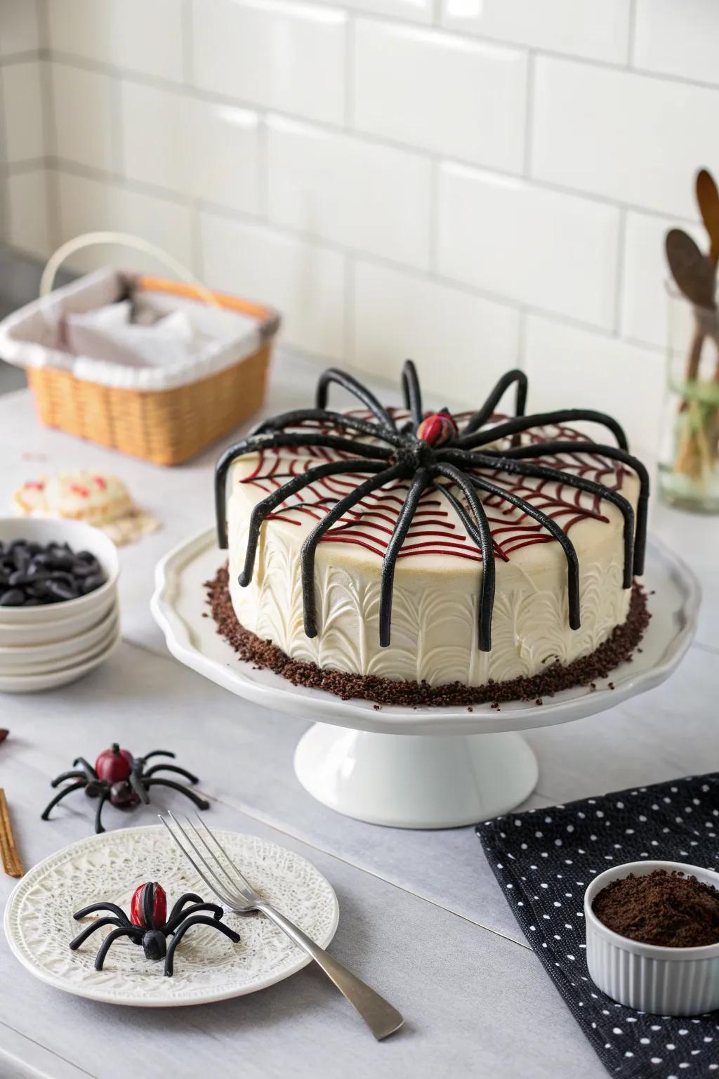 Chewy licorice legs imbue this spider cake with character.