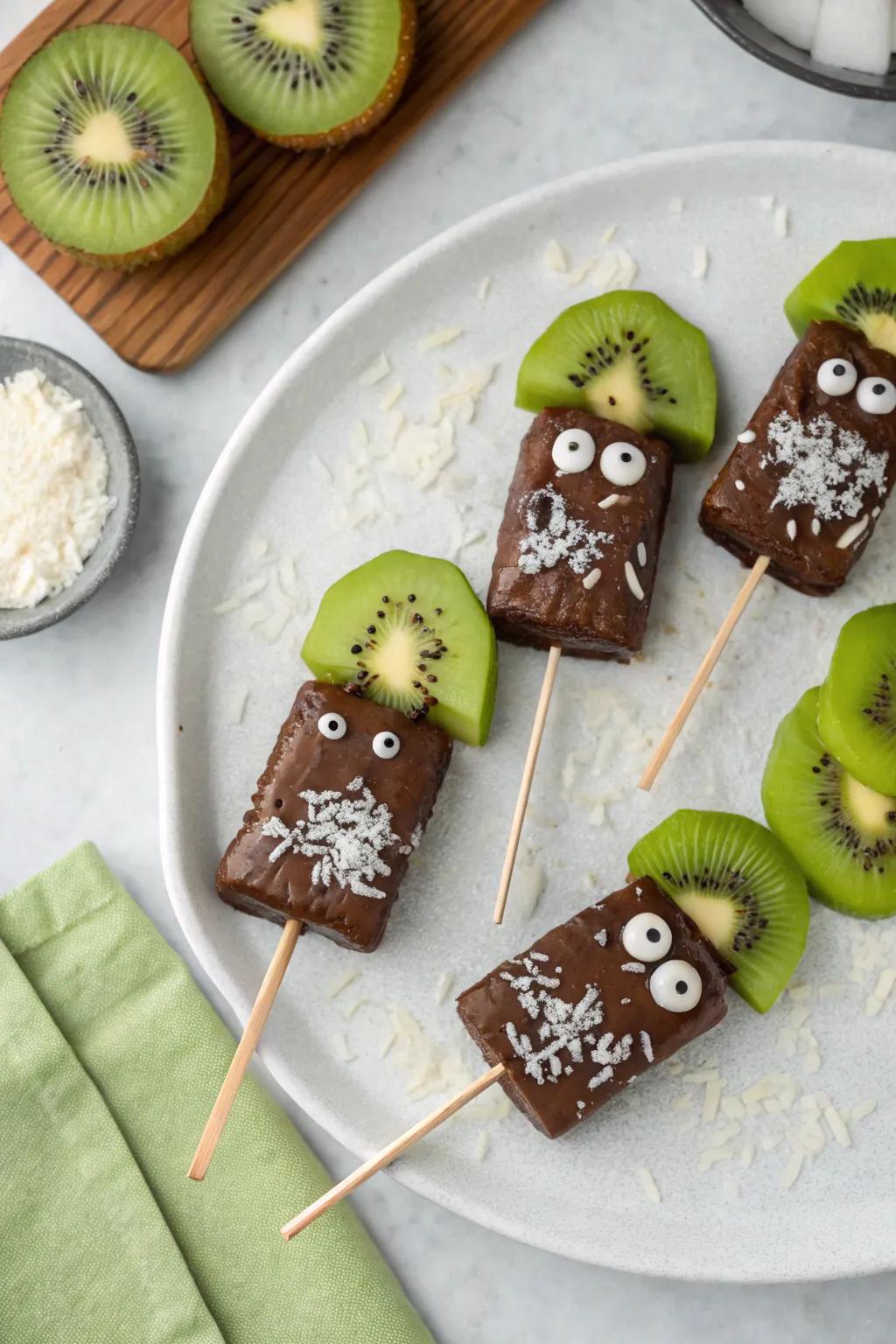 Frankenstein kiwi pops presenting an odd, verdant surprise.