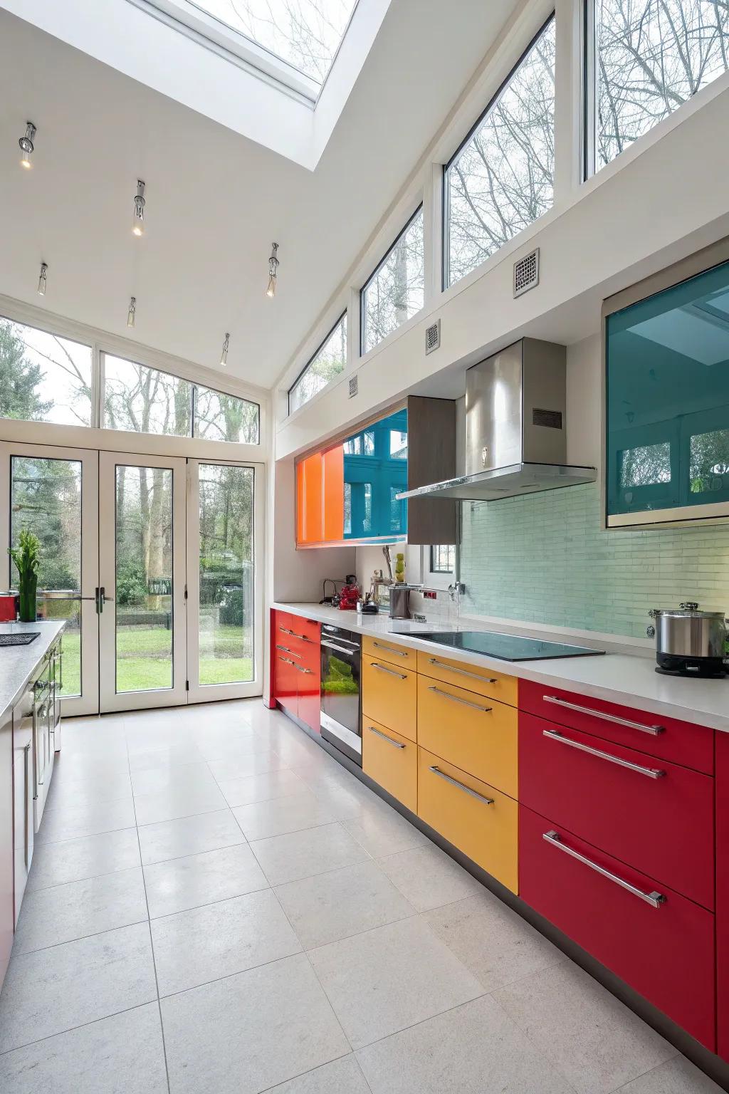 Bold colors infuse vitality and style into the kitchen's design.