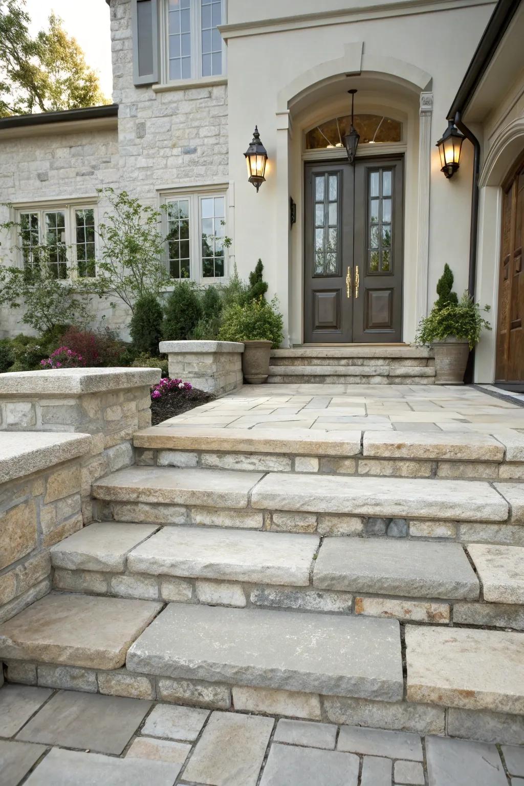 Stone stairs deliver a cohesive and chic approach.