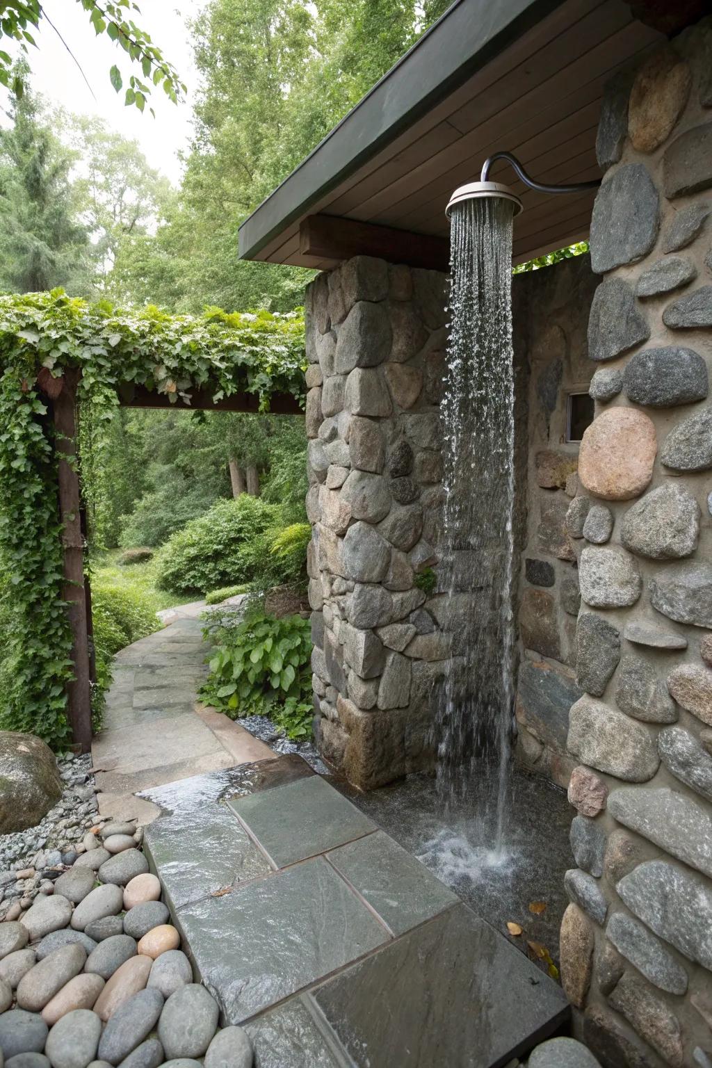 A cascade feature contributes a unique element to stone showers.