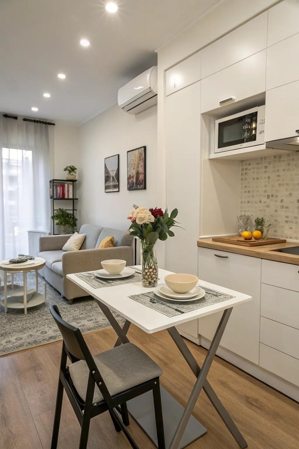 A fold-down table maximizes kitchen efficiency.