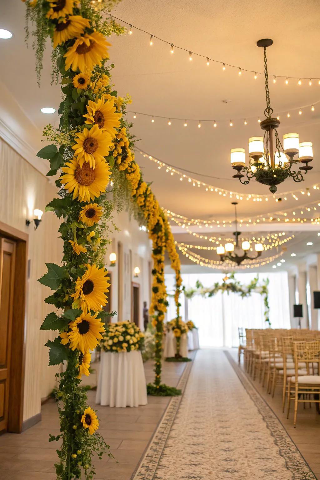 Sunflower garlands beautifully enhancing the wedding decor.
