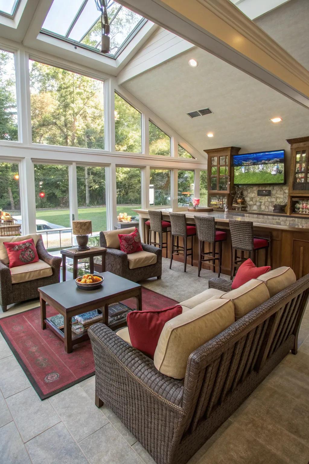 A multi-purpose design elevates the flexibility of your sunroom bar.