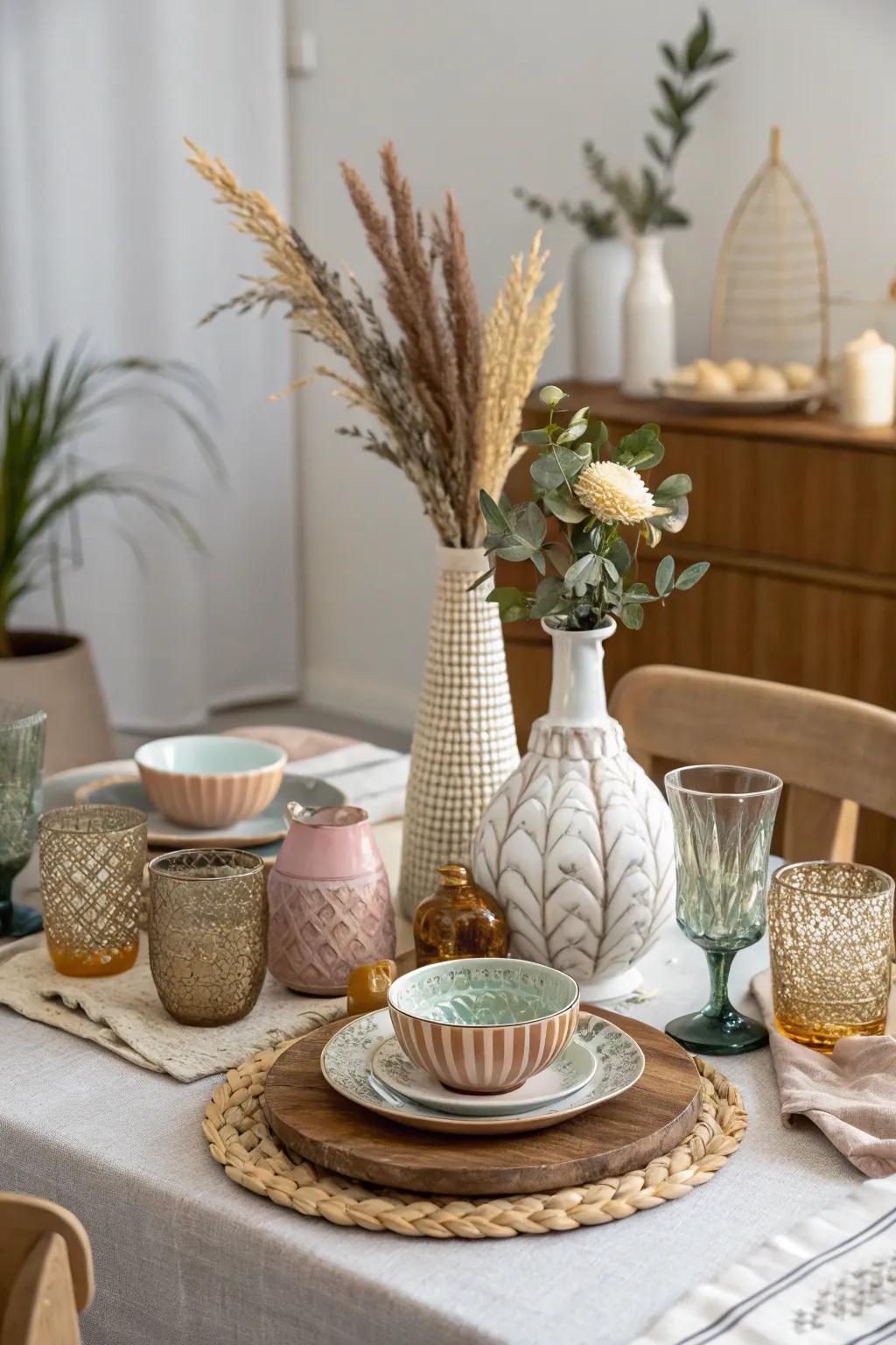 A varied assortment introduces a playful and dynamic touch.