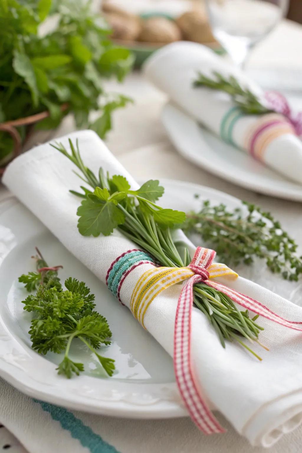 Handmade napkin rings contribute a stylish and personal dash.