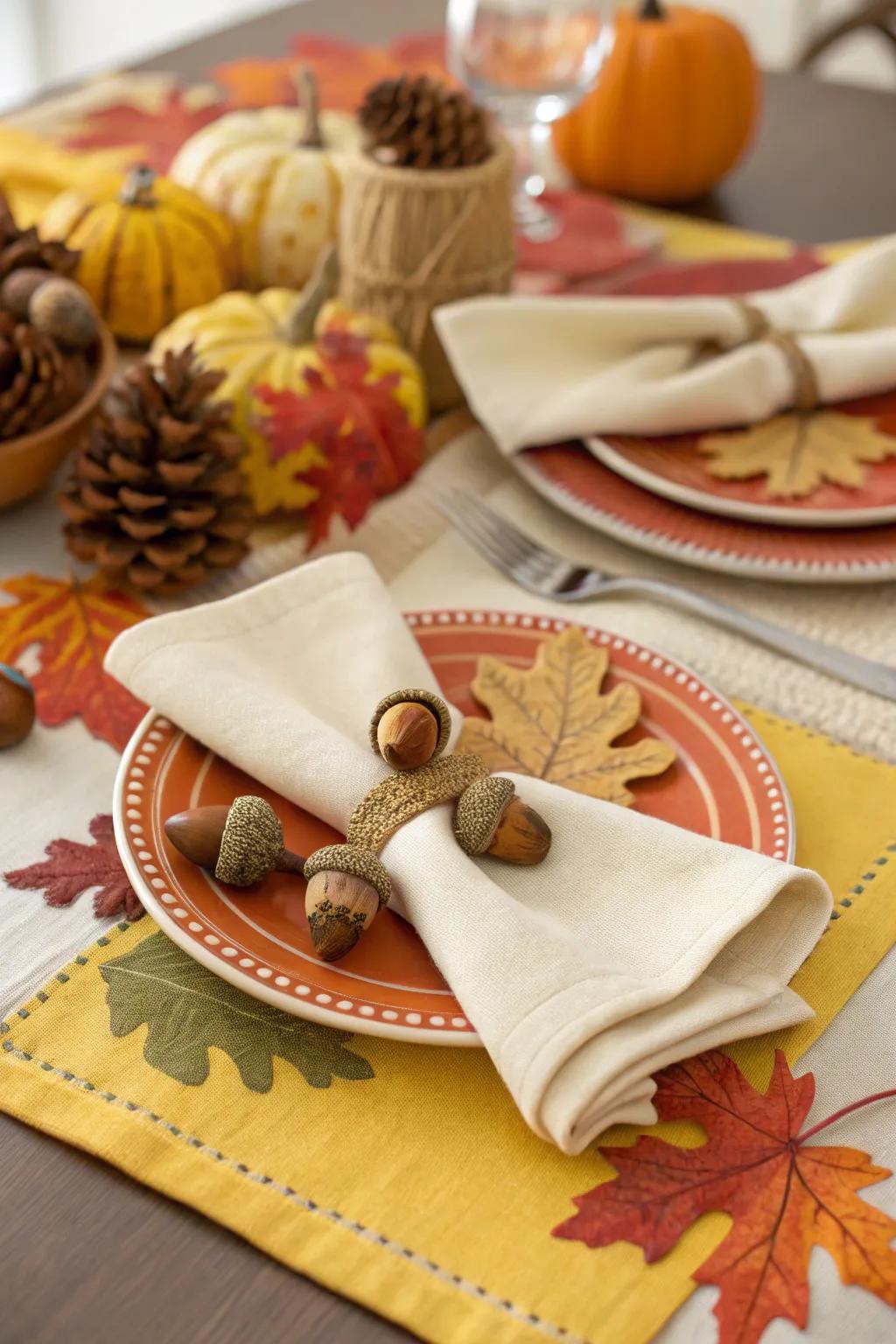 Acorn accents contribute a delightful and unexpected detail to your table.