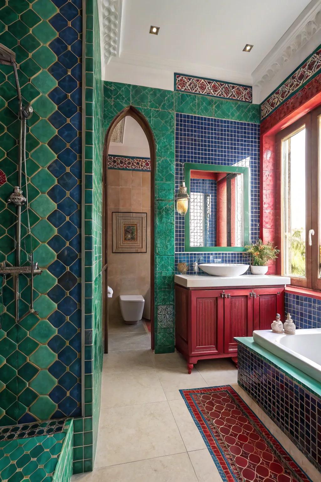 Transform your space using daring gemstone-shaded tiles.