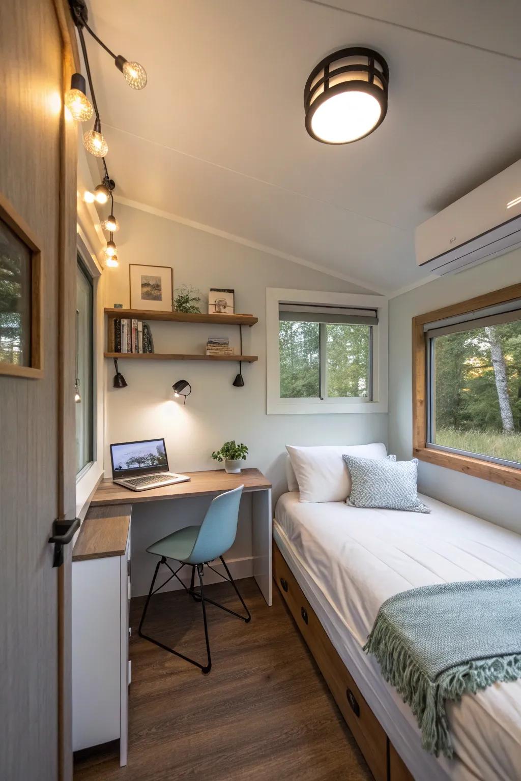Lights attached to the wall giving a modern touch while saving space.