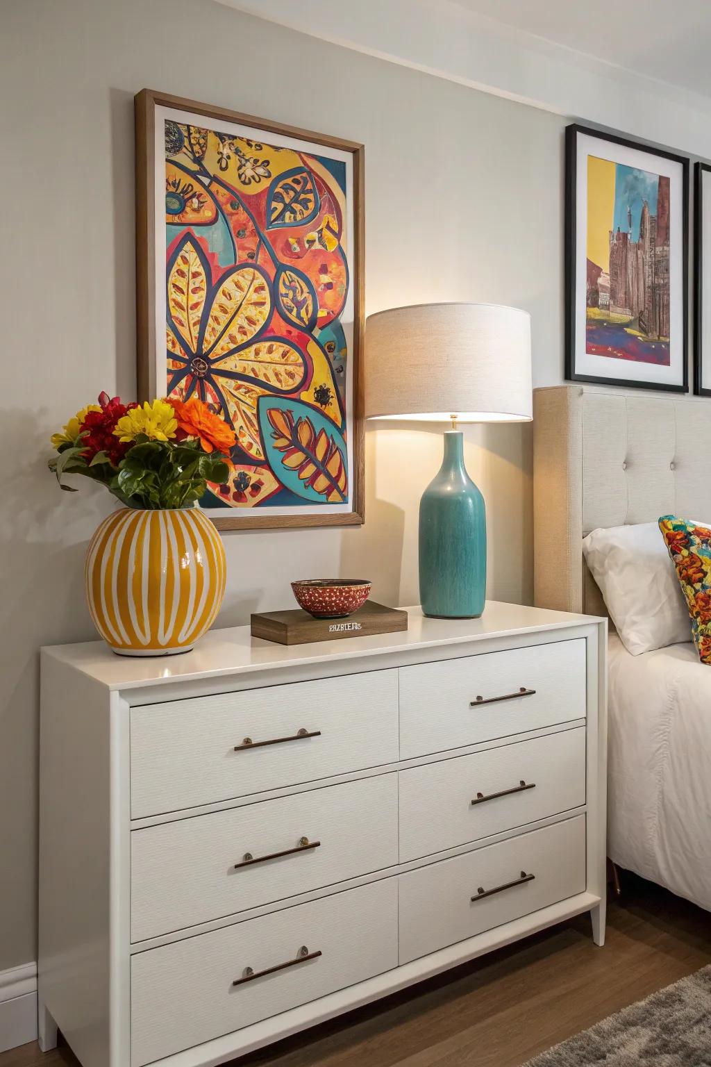 A splash of color energizes a dresser and captures the eye.