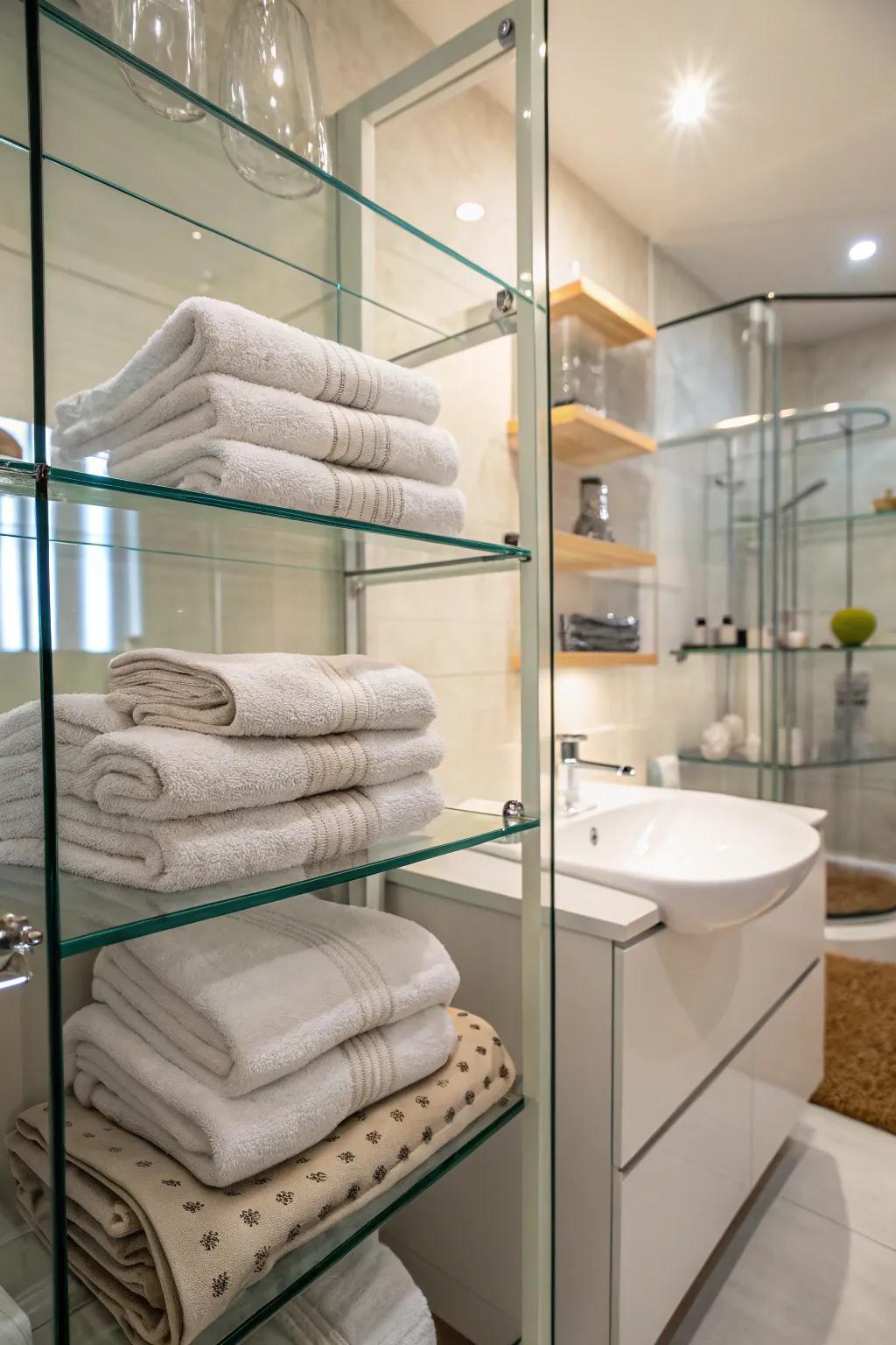 Glass boards add a touch of class to towel storage.