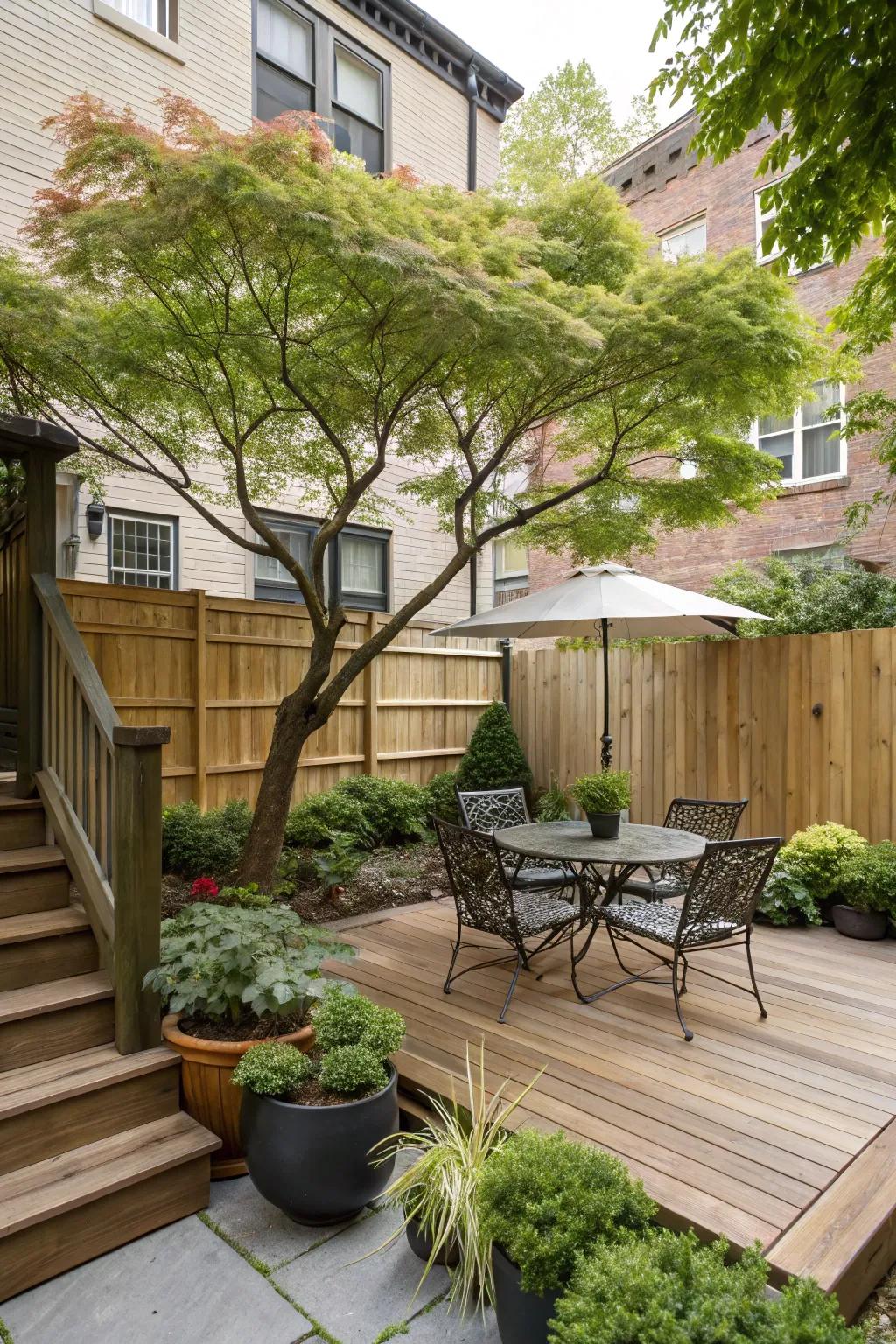 Add elegance with a compact shade tree.