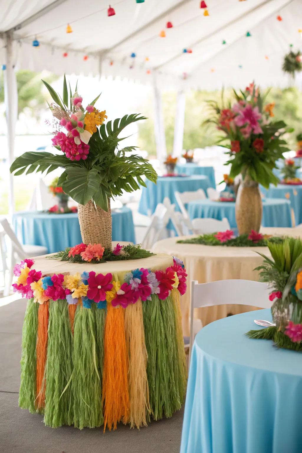 Hula accents introduce island charm to tables.