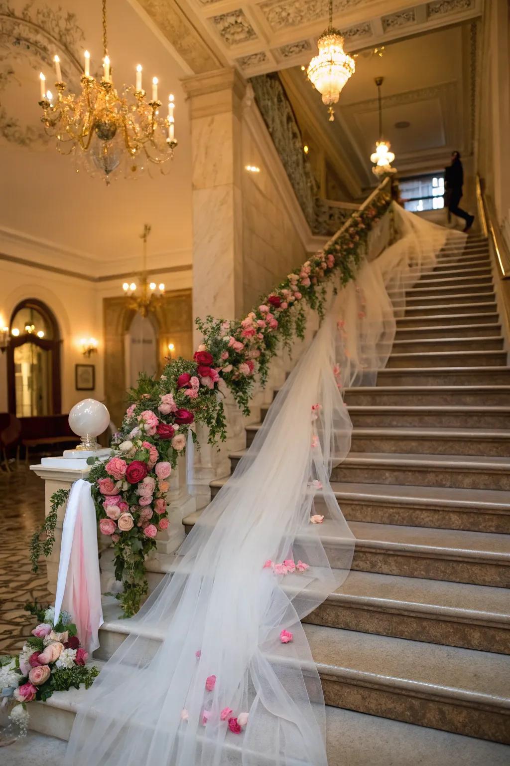 Make a grand entrance with netting staircase embellishments.