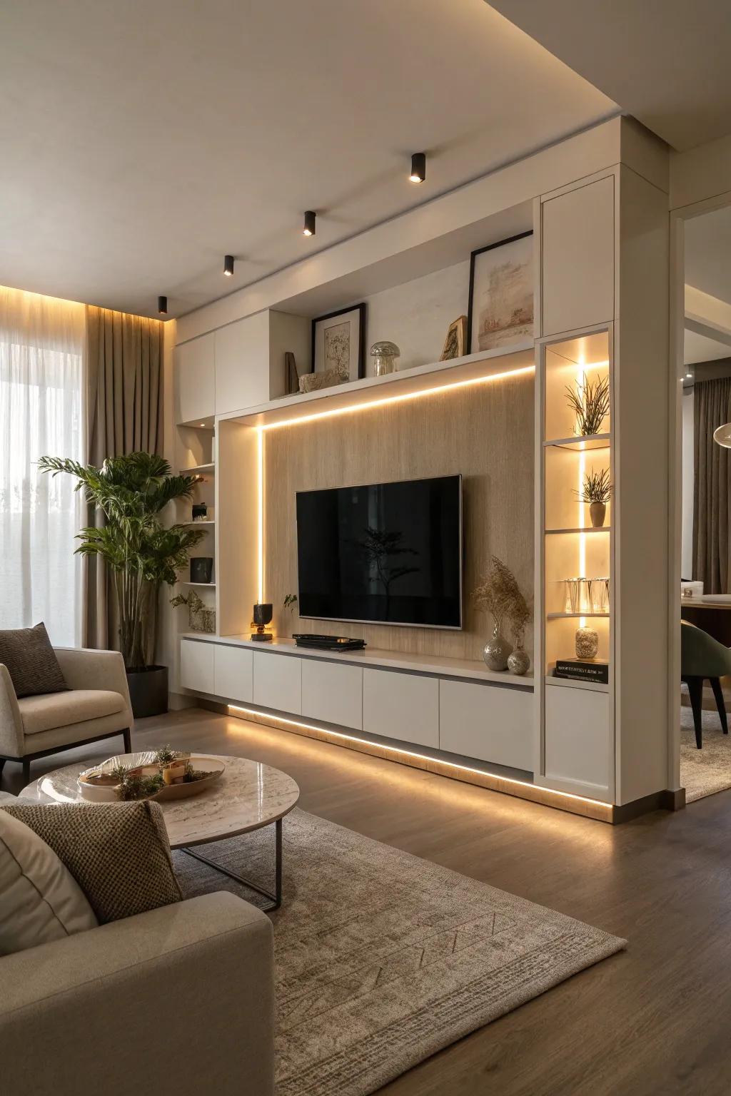 Built-in lighting enhances ambiance and mood.