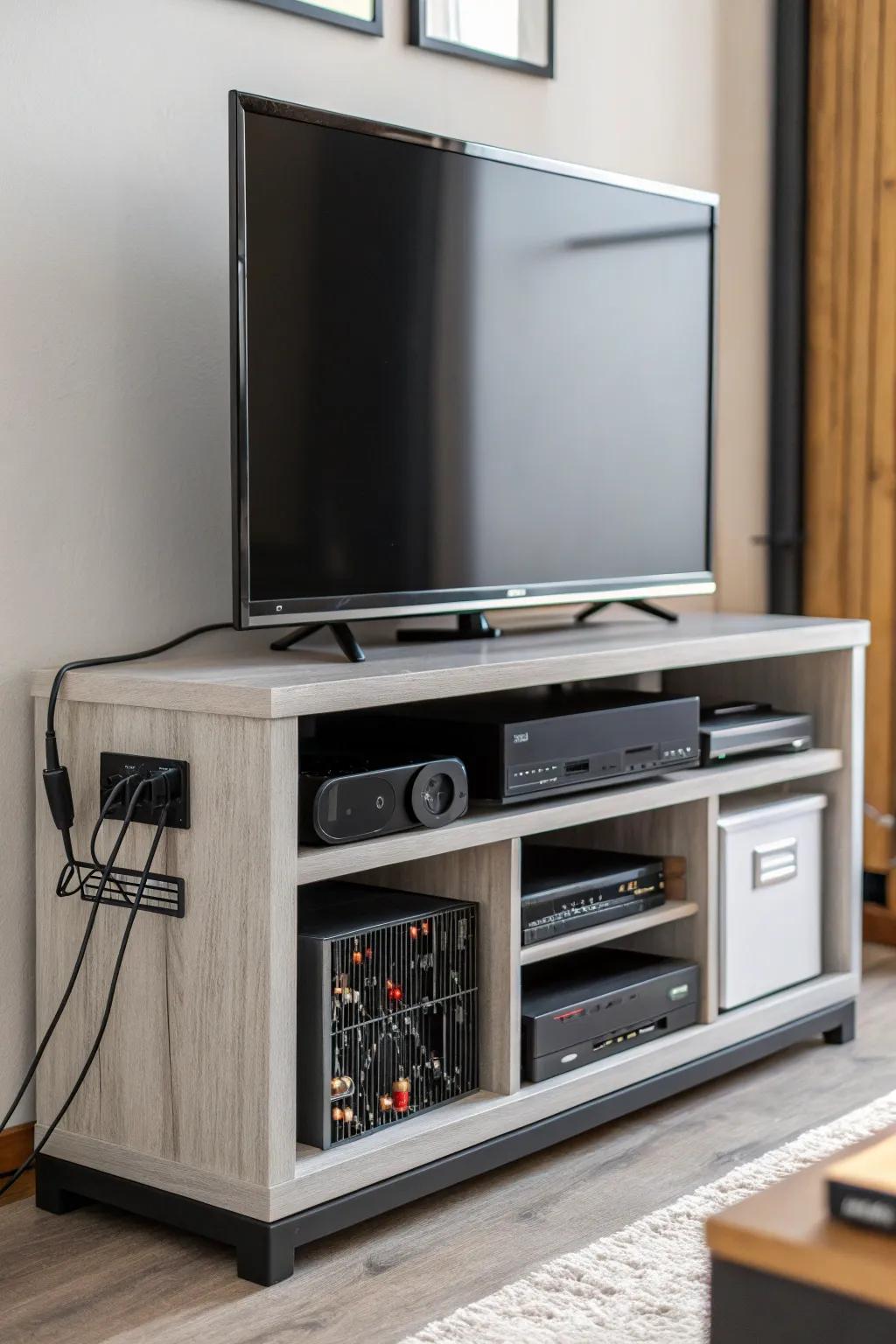 Built-in mounts make your TV area simpler for a clean look.