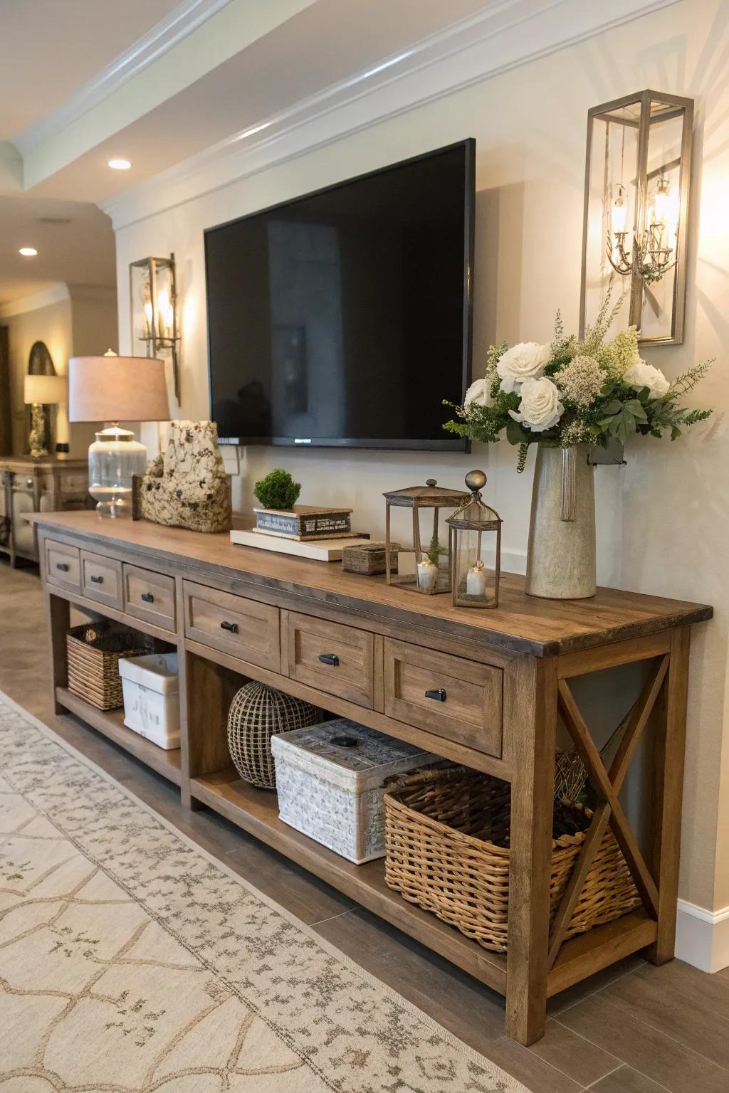 Extended media tables offer both style and storage.