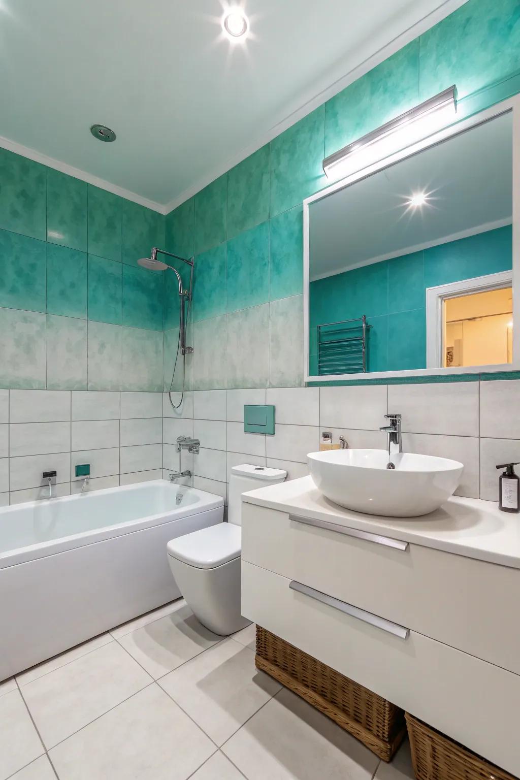 The ombre walls evoke a serene, spa-like atmosphere in the ablution space.