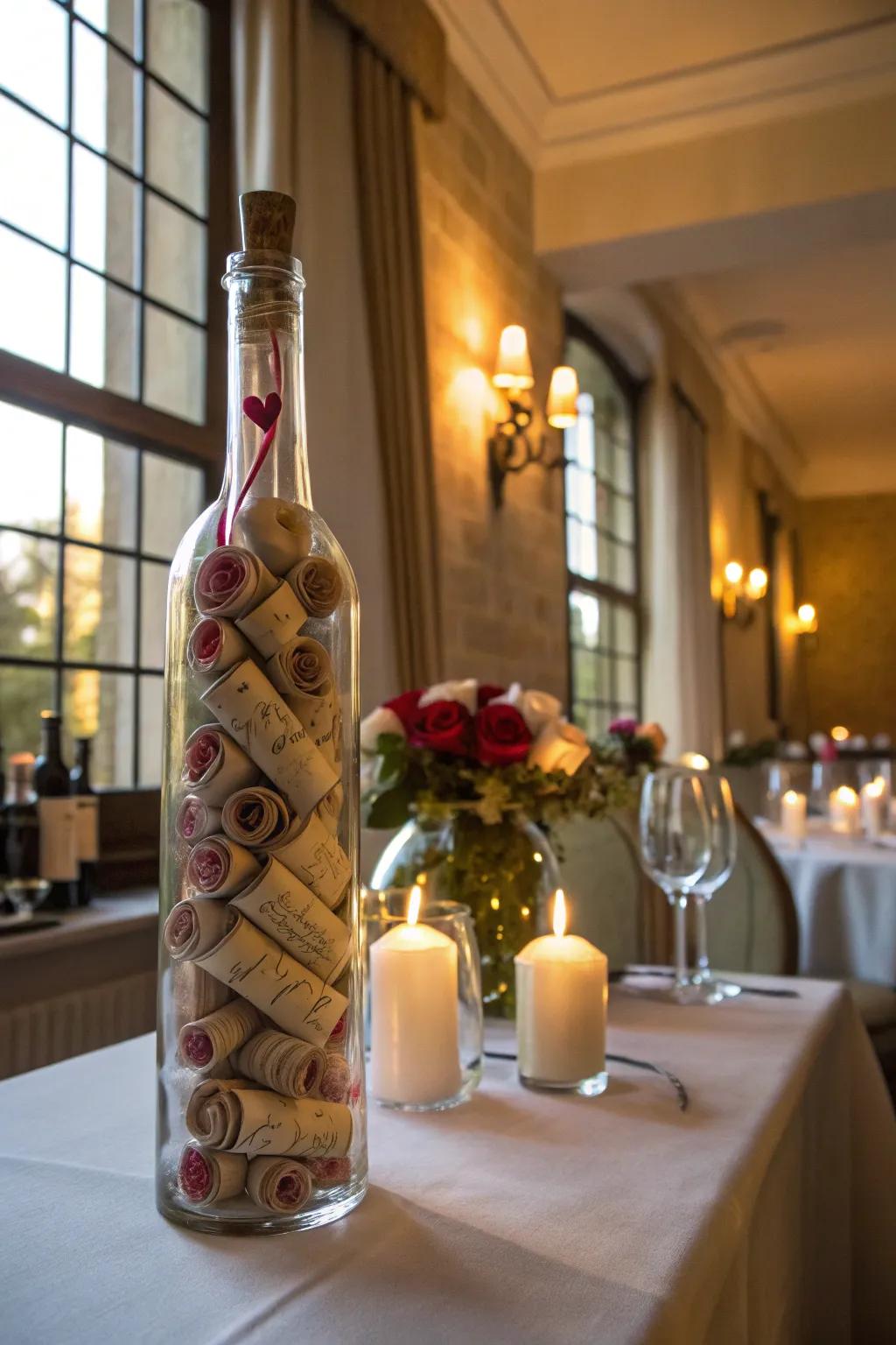 Guests leave messages in a glass for future anniversaries.