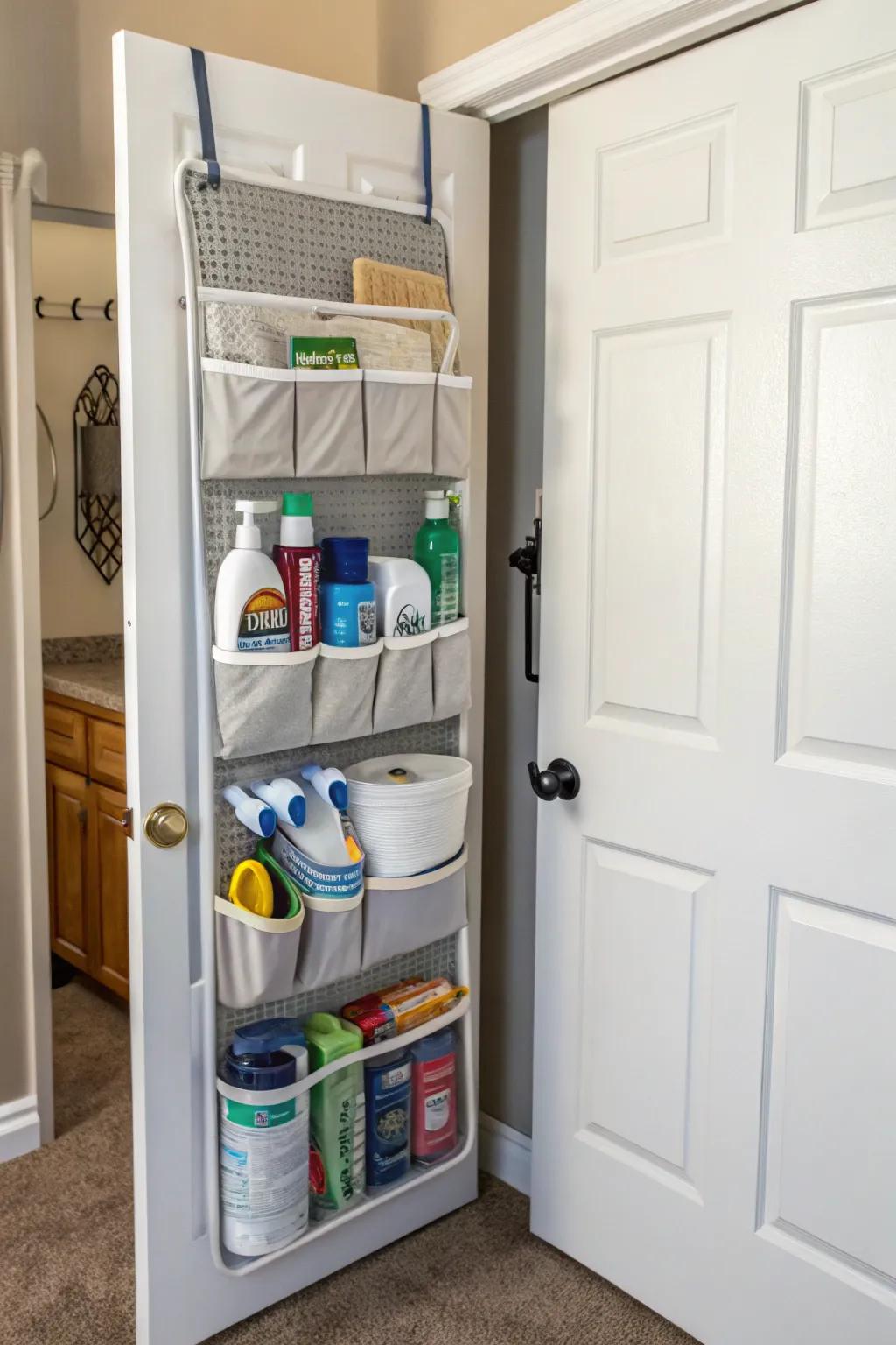 Over-the-door storage makes the most of your space and keeps essentials easy to get to.