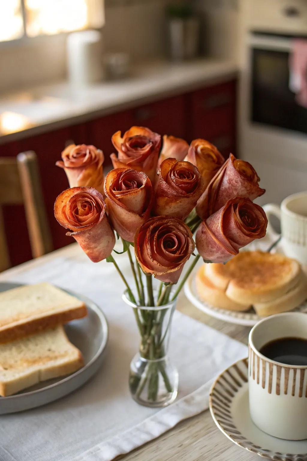 Inventive bacon flowers for a tasty brunch surprise.