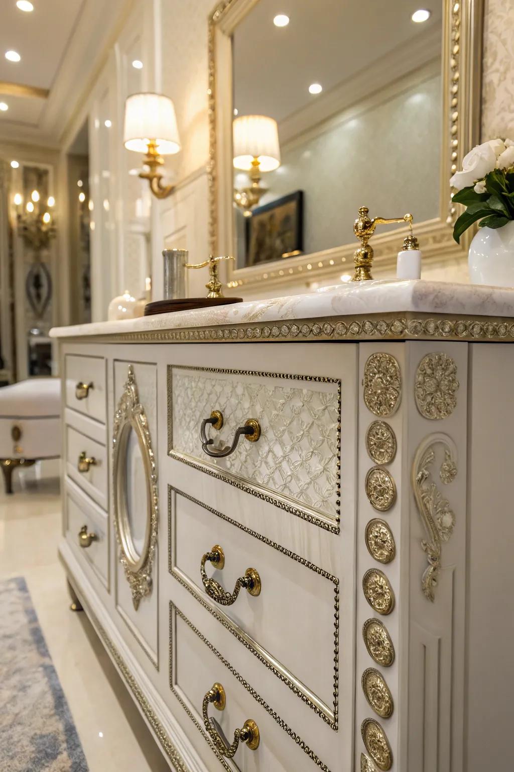 Unique hardware adds a touch of personal flair to your vanity.