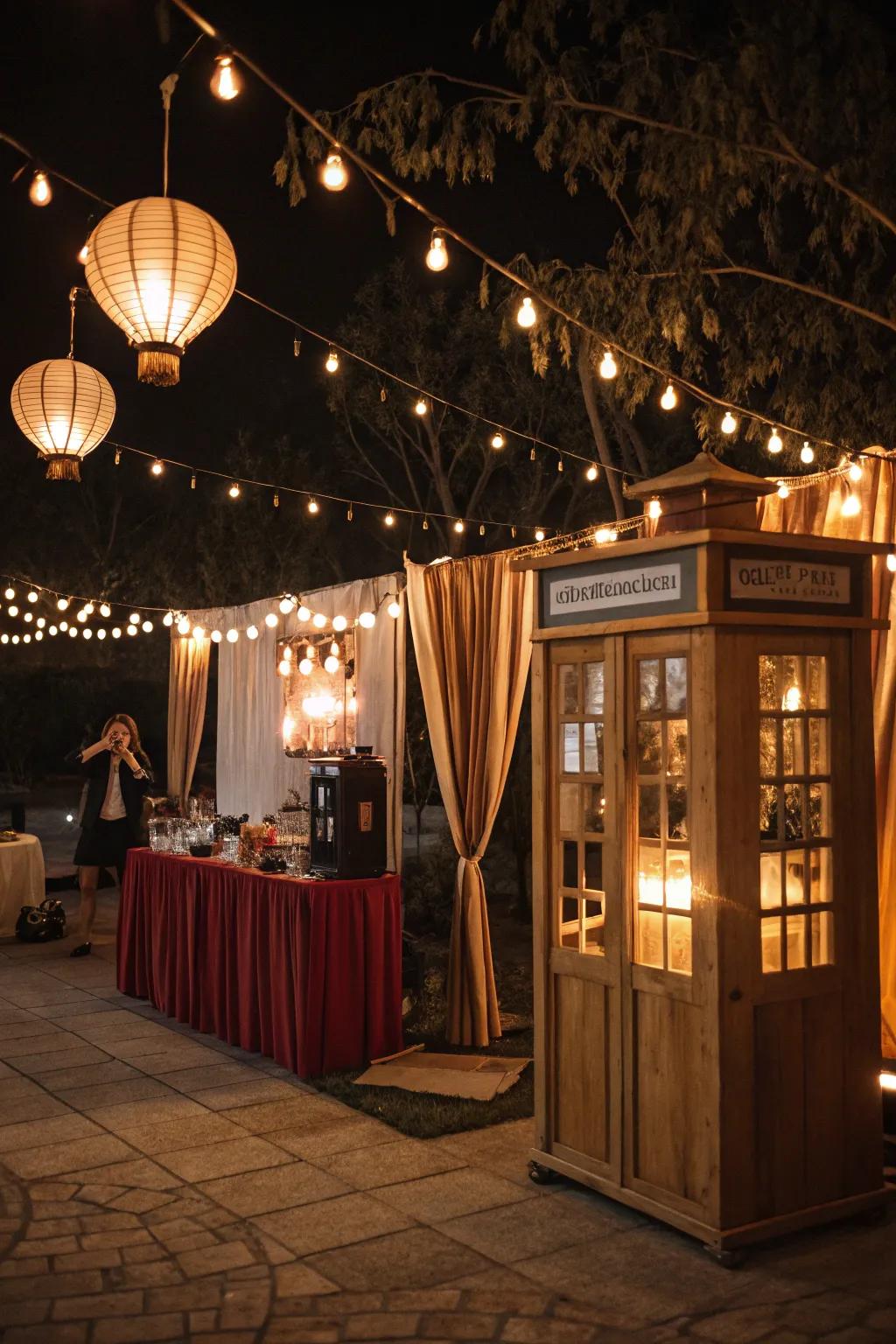 Thematic illumination enhances the mood of vintage booths.