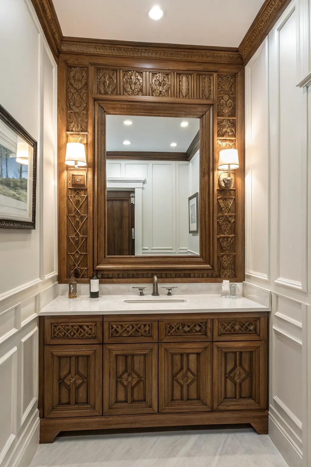 Framing mirrors with wainscoting enhances dimension and elegance.