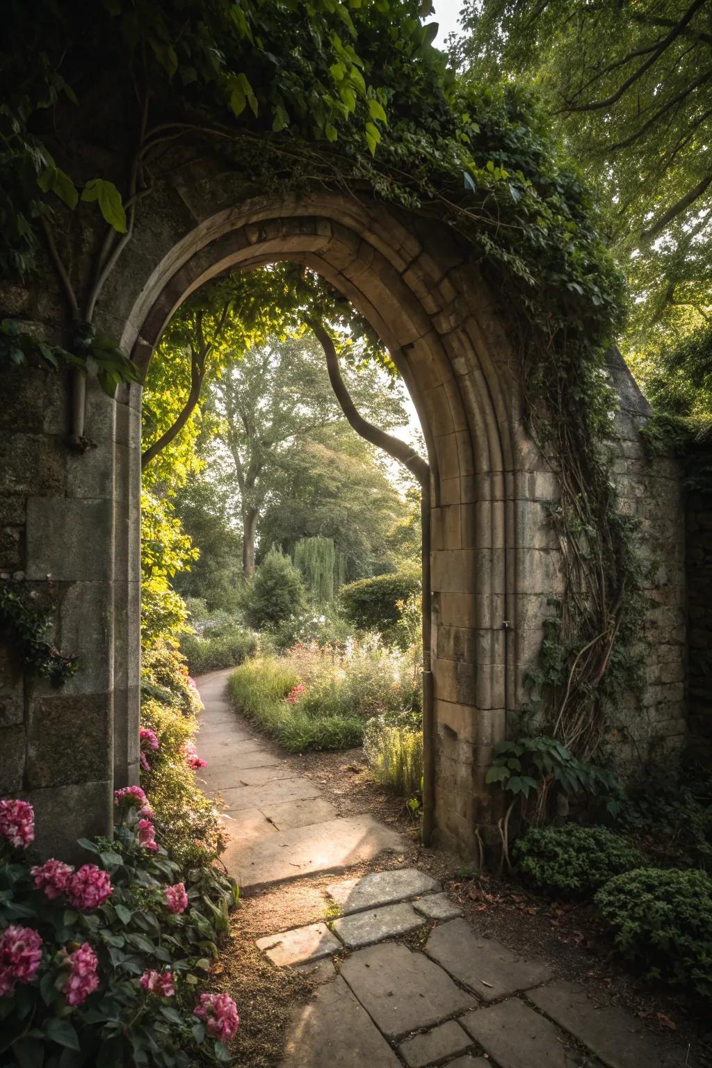 Arches directing to concealed spots infuse an aura of enigma and discovery.